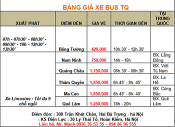 Bảng giá xe Bus TQ